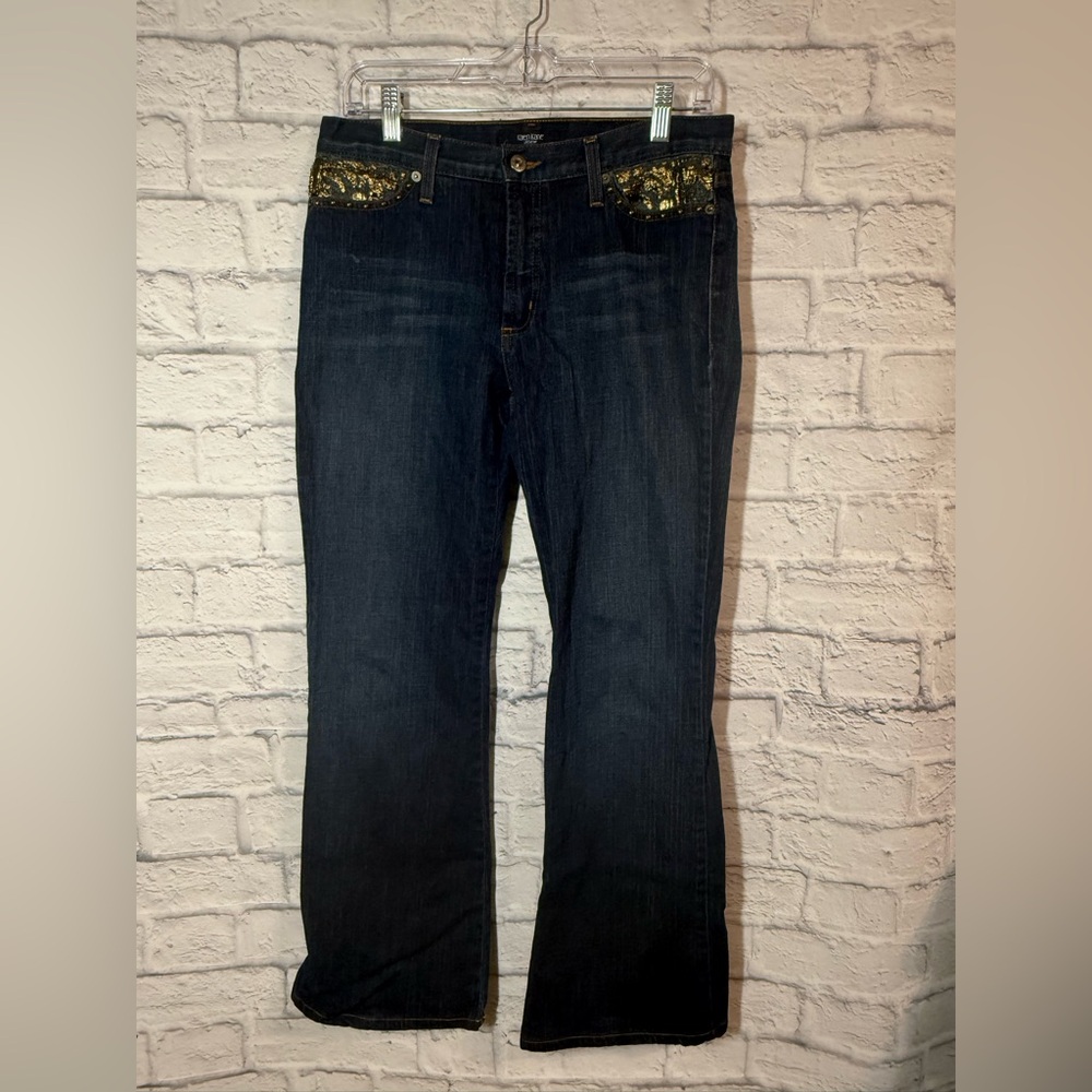 Karen Kane Flare Denim with Embellished Pockets, sz6
